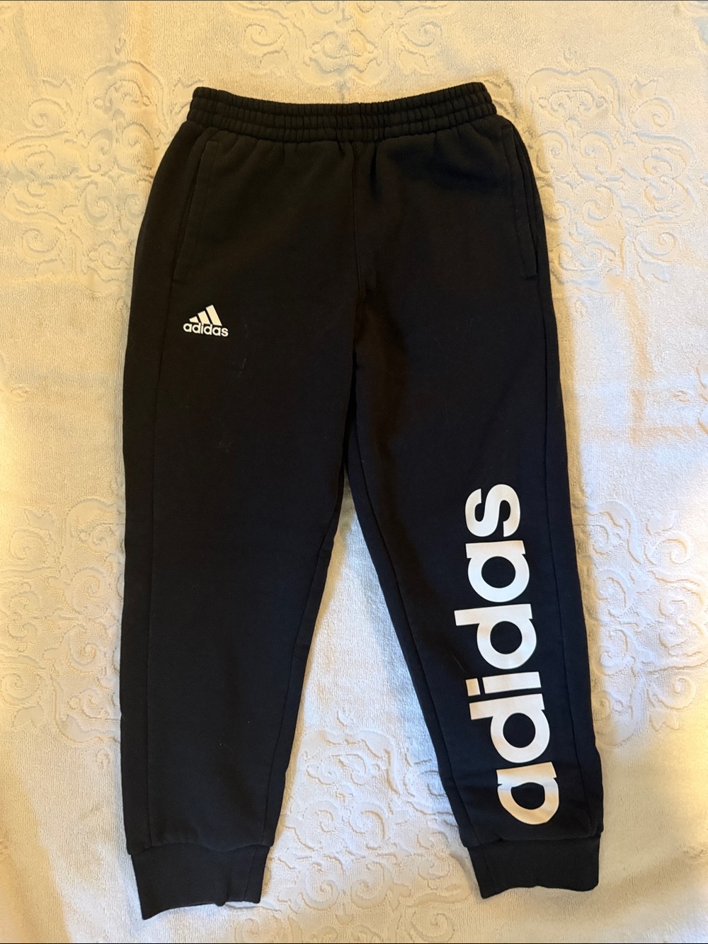 adidas Toddler Black Jogger Sweatpants with White Logo Size 6